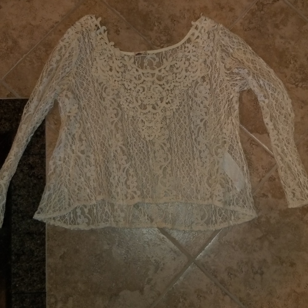 Lace see through long sleeve top